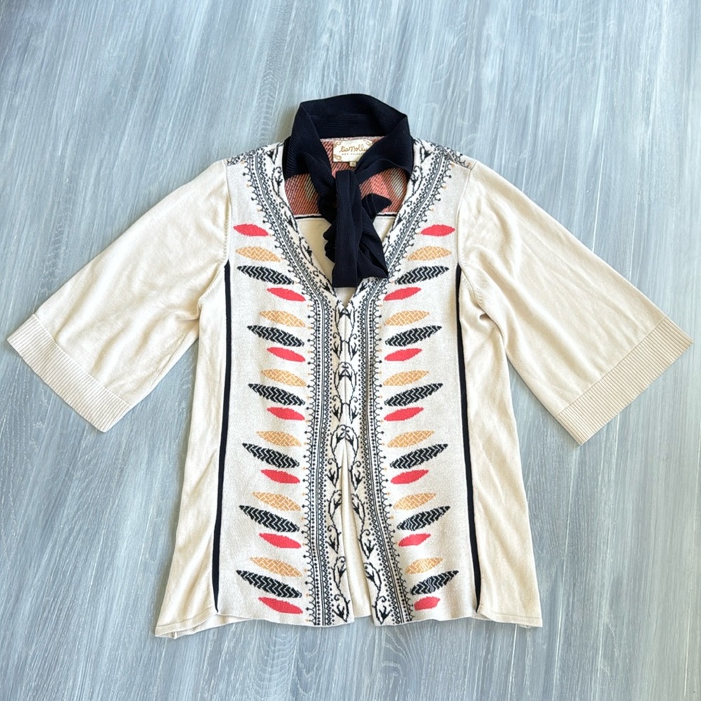 Lia Molly by Anthropologie Birdie Cardigan Sweater Large Organic Cotton Feather